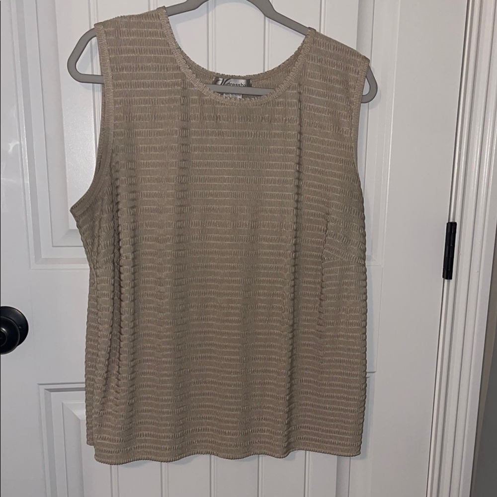 Dressbarn Cream and Brown Relaxed Sleeveless Tank Top
